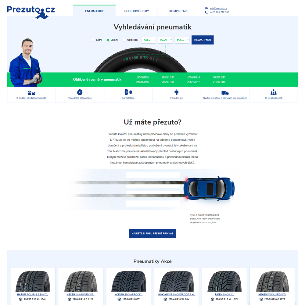 Moderní e-shop s nabídkou pneumatik a plechových disků